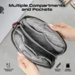 Promate Vali Lightweight Tech Essentials Organizer Pouch – Compact Travel Gadget Bag, Multi-Compartment, Durable Cordura + Skin Film Material, 1.79L Capacity, Sleek & Stylish - Image 4
