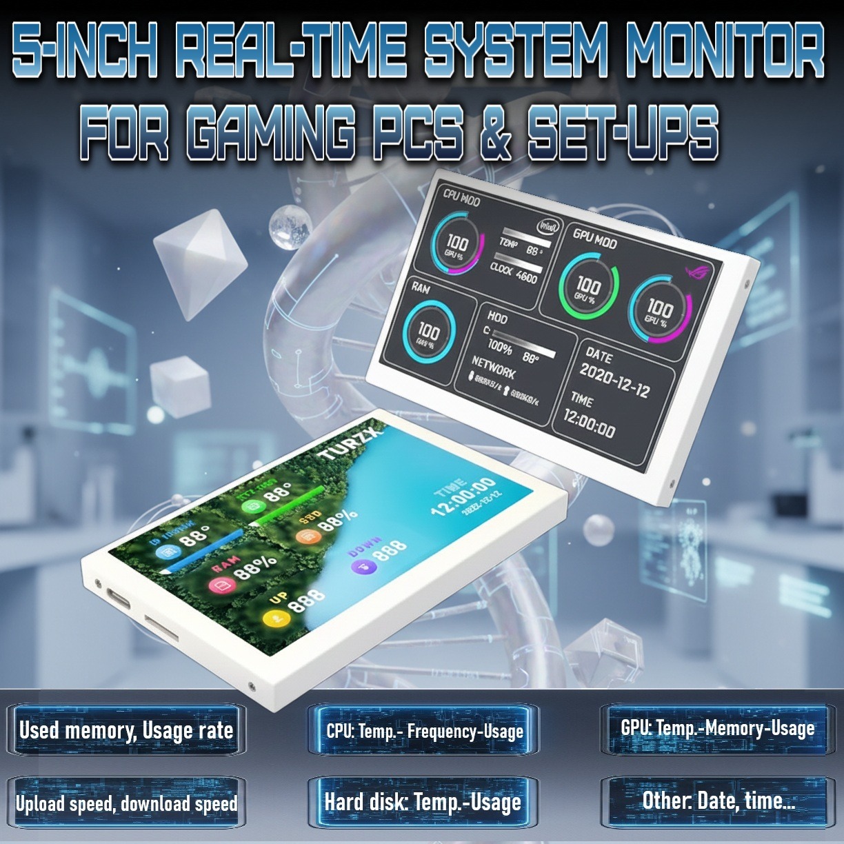 MIRABOX-D5-WHITE 5" LCD SMART SCREEN MINI DISPLAY Mini 5-inch LCD Secondary Smart Display Real-time System Monitor for Gaming PCs and Set-ups , USB-C Interface , Real-Time News, YouTube Sync, Music Rhythm, 1000+ Themes, Smart Reminders, E-Album, And Multi-Screen Linkage | WHITE ~ MIRABOX-D5