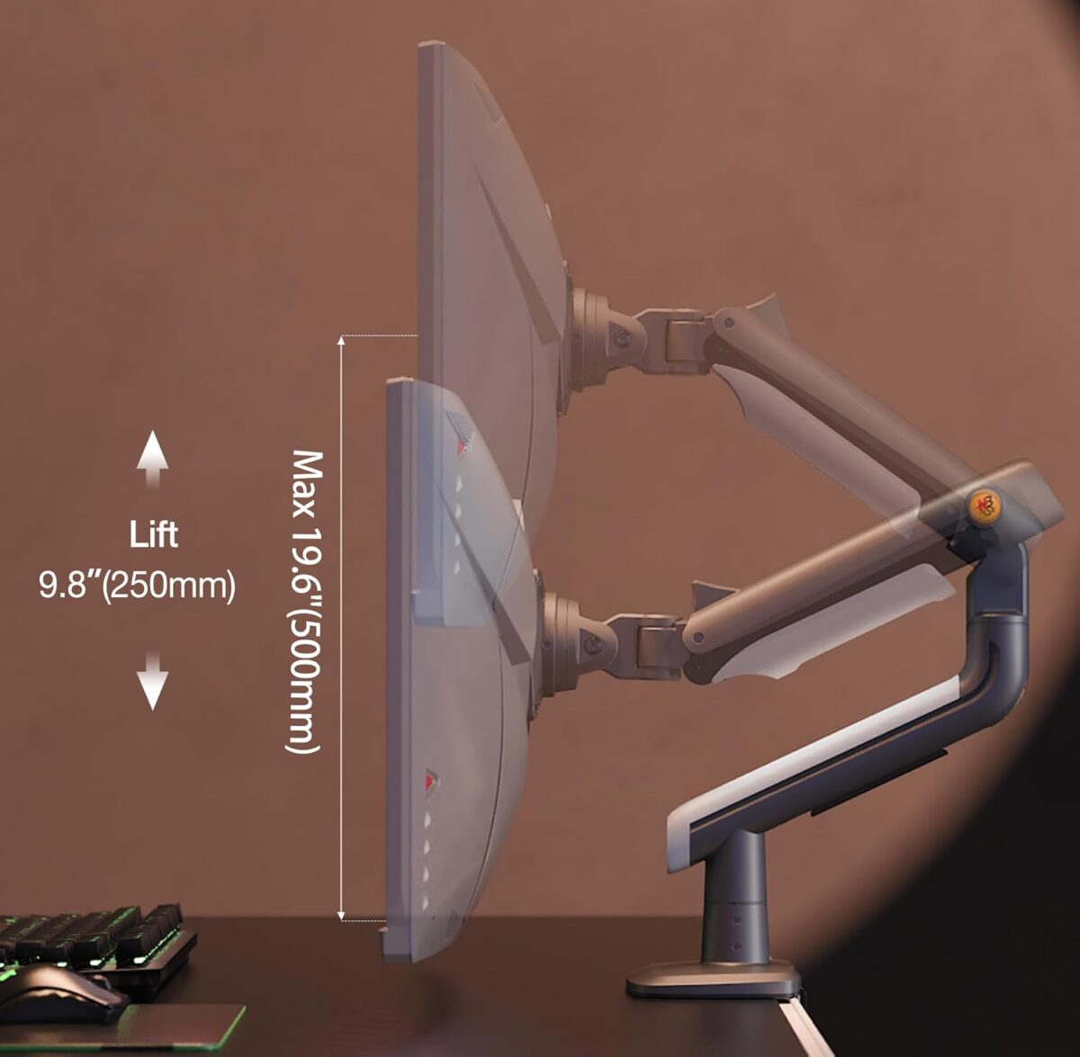 NB-A5 NB A5 Gaming Monitor Arm – Supports 27" to 50" NB A5 Gaming Monitor Arm For 27″–50″ For  Flat - Ultrawide - Curved Displays ; 18KG Max Load ; 360° Rotation ; Ergonomic Mechanical Spring Arm ; C-Clamp & Grommet Mount With Cable Management