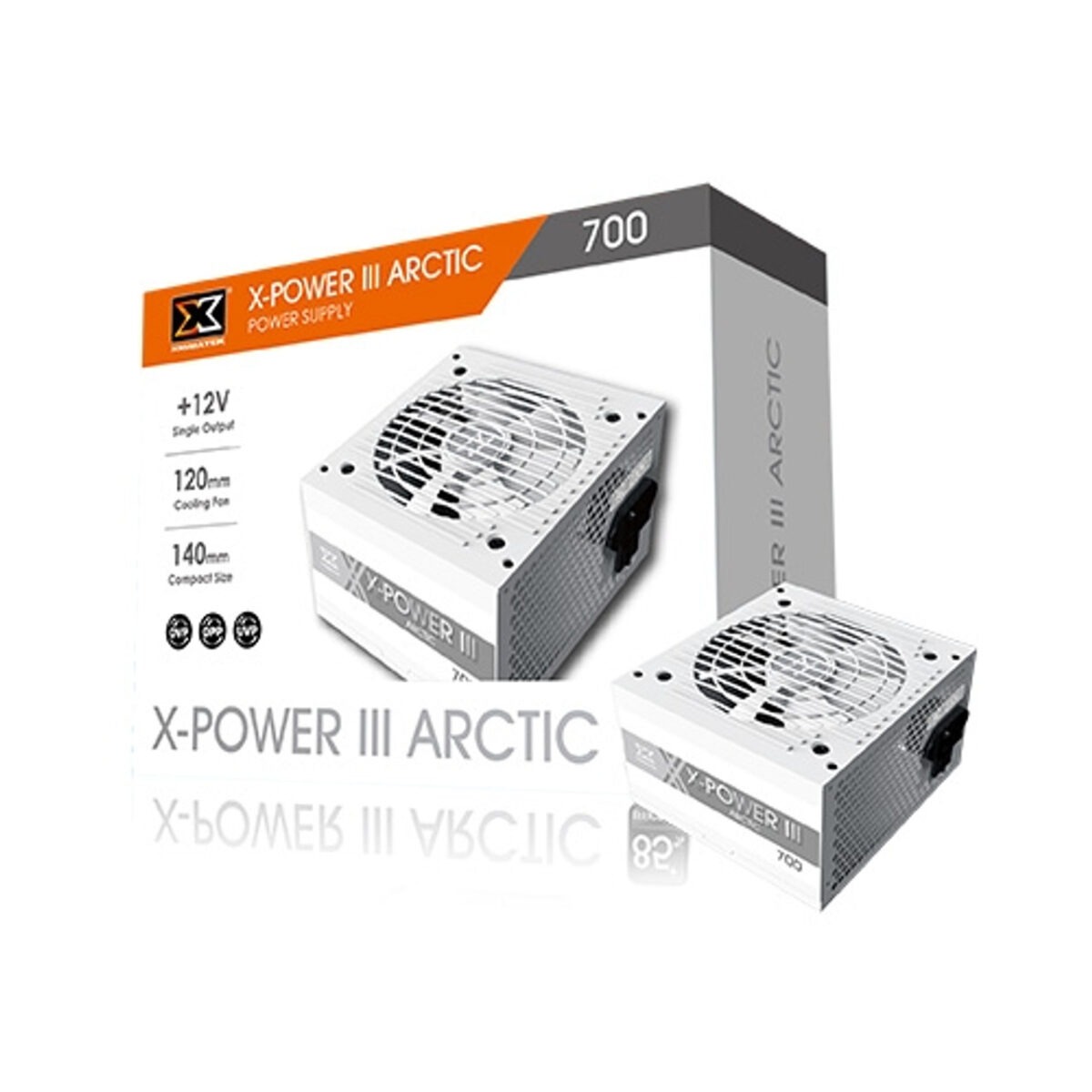 EN44021 XIGMATEK XPOWER III ARCTIC 700W WHITE BLADE FAN Xigmatek X-Power III Arctic 700W 85% Efficiency 80 PLUS White Power Supply – Single +12V Rail, 120mm Silent Fan, Dual CPU & GPU Support, Full Protection Suite, Flat Black Cables