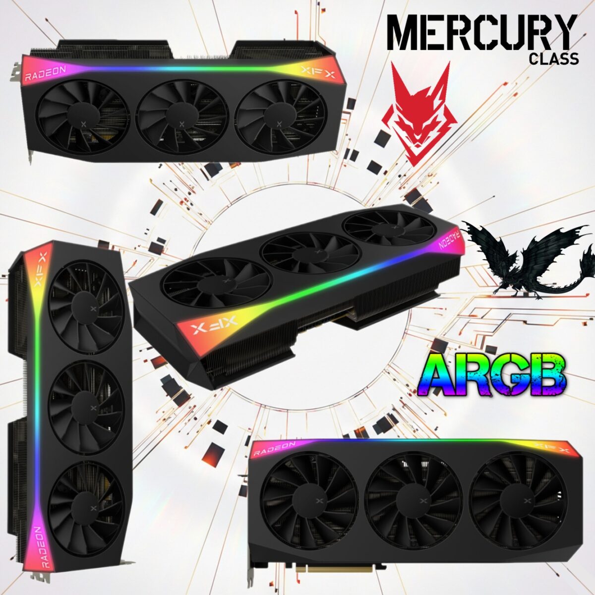 RX-97TRGBBB9 XFX MERCURY AMD RADEON RX 9070XT OC 16GB G6 3xDP XFX Mercury AMD Radeon RX 9070XT OC Gaming Edition 16GB GDDR6 with ARGB, Apparatus Accelerating Advanced AAA Action, Augmented AI-Upscaled AMD Architecture, Airflow-Amped Vapor-Chamber Arsenal | BLACK  ~ RX-97TRGBBB9