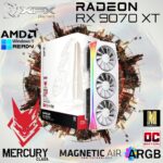 RX-97TMARGW9 XFX MERCURY AMD RADEON RX 9070XT OC WHITE MAGNETIC AIR EDITION WITH RGB XFX Mercury AMD Radeon RX 9070XT OC White Magnetic Air Edition 16GB GDDR6 GPU With Vapor Chamber, Magnetic Air Fans, ARGB Strip, 3100MHz Boost, PCIe 5.0, RDNA 4 Architecture |  WHITE ~ RX-97TMARGW9
