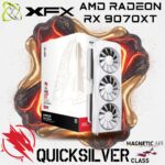 RX-97TMAQKW9 XFX QUICK SILVER AMD RADEON RX 9070XT WHIT MAG 16GB XFX Quicksilver AMD Radeon RX 9070 XT White Magnetic Air Edition – 16GB GDDR6 20Gbps, 2970MHz Boost, PCIe 5.0, 3-Fan Magnetic Air Cooling, DP2.1 HDMI2.1, RDNA 4 GPU | RX-97TMAQKW9