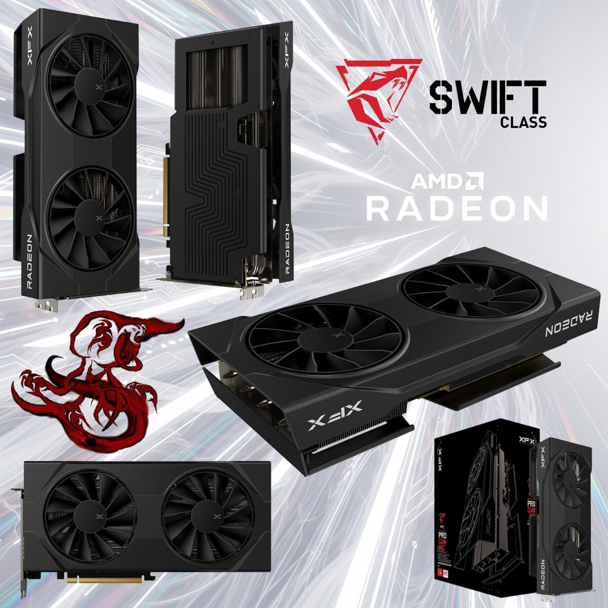 RX-96TSW8GBQ XFX SWIFT AMD RADEON RX 9060XT OC 8GB 2XDP XFX Swift AMD Radeon RX 9060 XT OC Gaming Edition 8GB GDDR6 Graphics Card With 3320MHz Boost Clock, 20Gbps Memory Speed, Dual-Fan Cooling, PCI-E 5.0, DP 2.1 & HDMI 2.1 Outputs | BLACK ~ RX-96TSW8GBQ