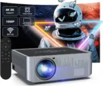 Smart Home Projector 8K Support – Full HD 1080p Native Resolution, Dual-Band Wi-Fi, Dual Speakers, Android 9.0 OS, Bluetooth Voice Remote, HDMI Connectivity, Streaming-Ready