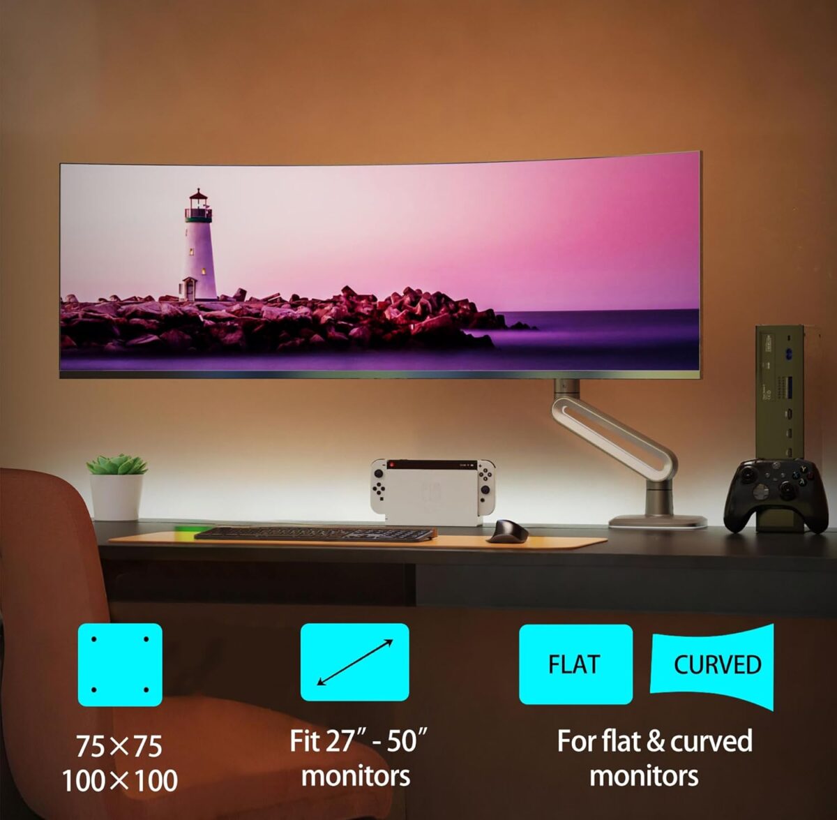 NB-A6 NB A6 Gaming Monitor Arm – Supports 27" to 50" NB A6 Gaming Monitor Arm For 27″–50″ Flat - Ultrawide - Curved Displays ; 18KG Max Load ; 360° Rotation ; Mechanical Spring ; Ergonomic Design ; C-Clamp & Grommet Mount With Cable Management