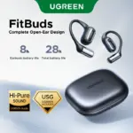 UGREEN FitBuds Black Open-Ear Wireless Earbuds with Bluetooth 6.0, Dual Connection, IPX5 Resistance, Metal-Silica Build, USB-C Fast Charging, Ambient-Aware Sports Design