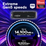 CT4000T705SSD3 CRUCIAL T705 GEN5 M.2 NVME 4TB 14100MB/S Crucial T705 4TB PCIe Gen5 NVMe M.2 2280 SSD – 14,100MB/s Read, 12,600MB/s Write, 232-Layer NAND, DirectStorage Boost, AI-Ready Gen5 Storage for Intel 13/14th Gen & AMD Ryzen 7000 + | CT4000T705SSD3