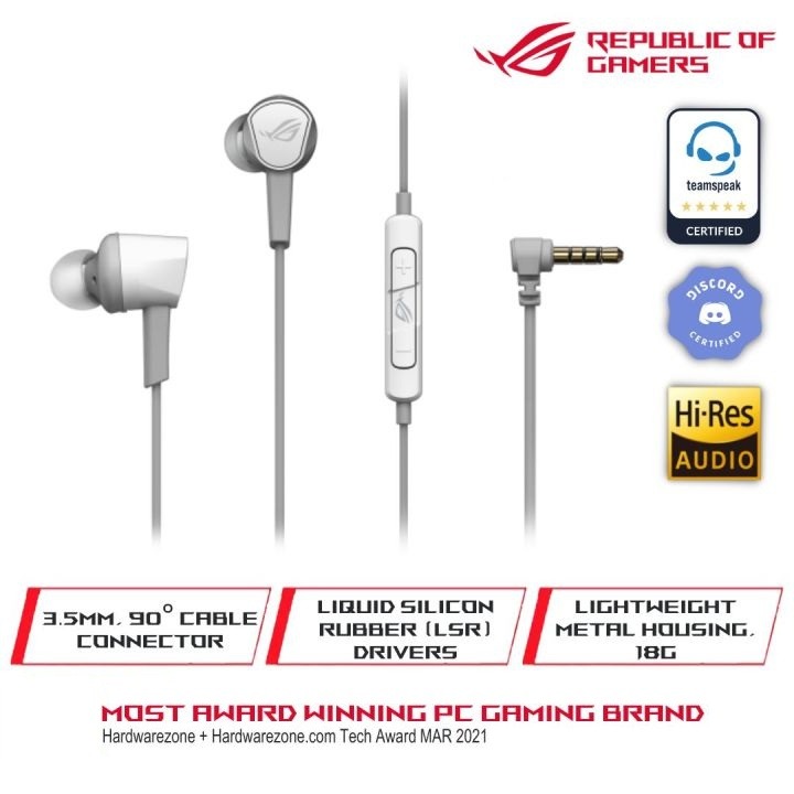 ROG Cetra II Core 3.5mm Gaming Earbuds – ASUS Essence Drivers, Deep Bass, Ergonomic LSR Comfort Fit, Metal Housing, In-Line Controls, Multi-Platform Support (PC/PS5/Xbox/Switch) Moon Light White
