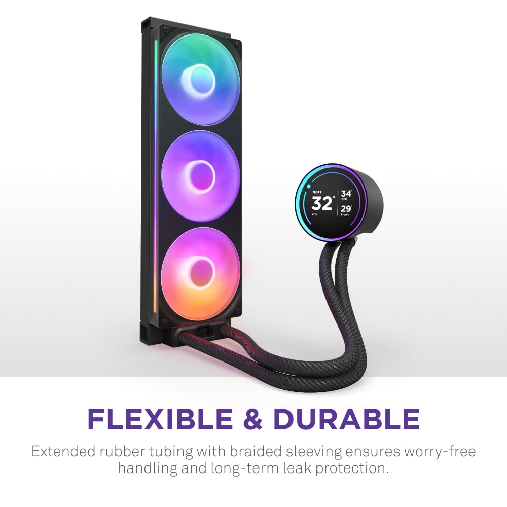 RL-KR36E-B2 NZXT KRAKEN ELITE 360 RGB V2- 360MM AIO LIQUID COOLER W/ DISPLAY AND RGB CORE FAN-SINGLE Frame - Black NZXT Kraken Elite 360 RGB 360mm AIO Liquid CPU Cooler With 2.72" IPS LCD Display, Turbine Pump, RGB Core Fans, Copper Cold Plate & Intel/AMD Compatibility | BLACK