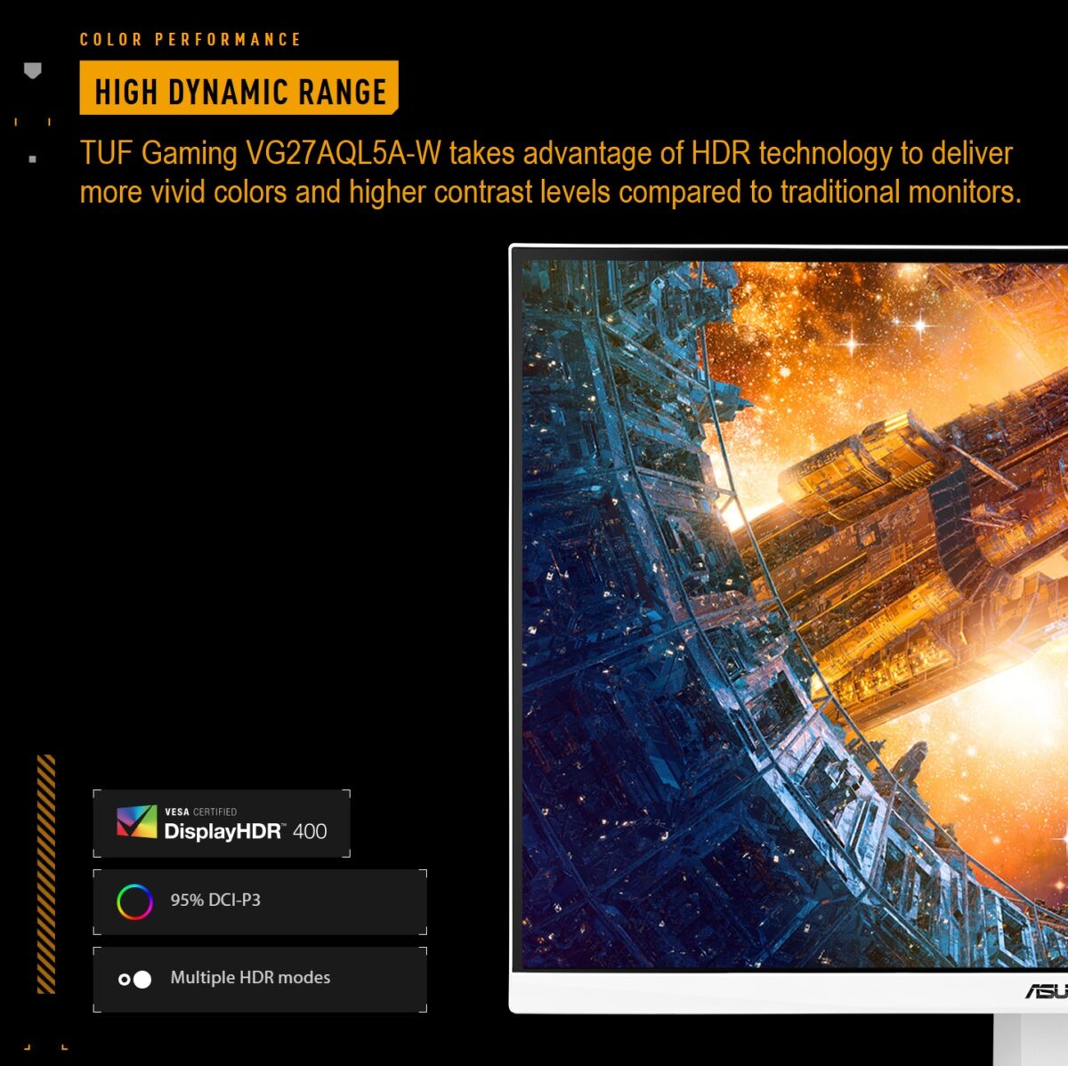 VG27AQL5A-W ASUS TUF Gaming Series 5 - VG27AQL5A White Gaming Monitor – 27-inch, QHD(2560x1440), 210Hz(OC), Fast IPS, ELMB SYNC, 0.3ms GTG (min.), Stereo speaker, DisplayWidget Center, Gaming AI, Height - Tilt - Swivel - Pivot Adjustment