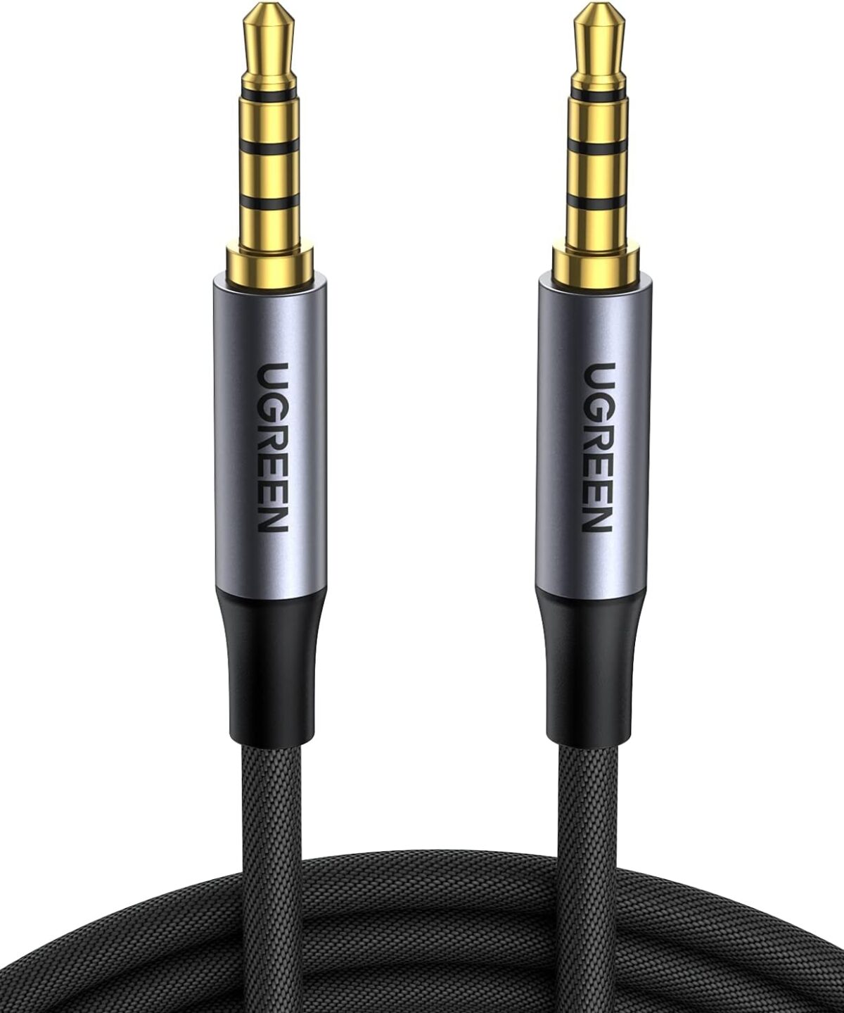 UGREEN-90788 UGREEN AUX 3.5MM MALE TO MALE 5M MIC AUDIO UGREEN AUX 3.5mm Audio Braided 4-Pole Cable with TRRS Stereo Aux Jack , 5 meters Hi-Fi Shielded Male-To-Male Cord With Mic Support, Gold-Plated Plugs, Nylon Braid, Universal Compatibility |  90788 