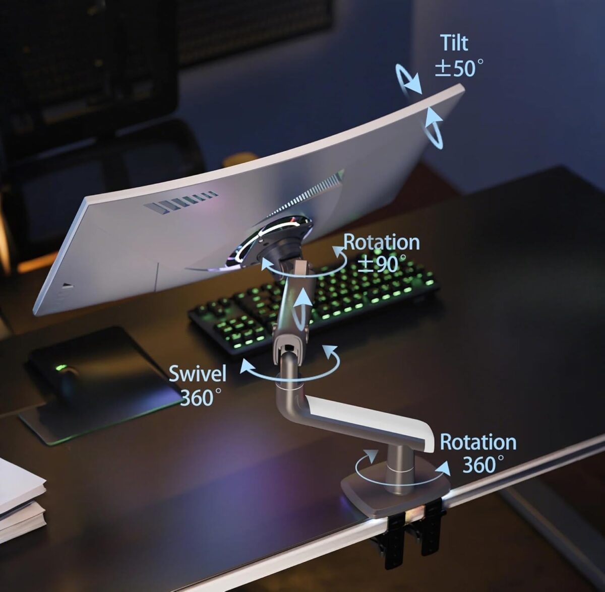 NB-A5 NB A5 Gaming Monitor Arm – Supports 27" to 50" NB A5 Gaming Monitor Arm For 27″–50″ For  Flat - Ultrawide - Curved Displays ; 18KG Max Load ; 360° Rotation ; Ergonomic Mechanical Spring Arm ; C-Clamp & Grommet Mount With Cable Management