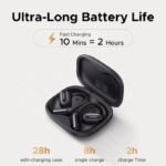 UGREEN FitBuds Black Open-Ear Wireless Earbuds with Bluetooth 6.0, Dual Connection, IPX5 Resistance, Metal-Silica Build, USB-C Fast Charging, Ambient-Aware Sports Design - Image 5