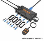 4-Port HDMI KVM Switch 2.0 – 4K@30Hz Ultra HD, USB2.0 Hub, Button & Desktop Controller Switching, Plug & Play, Compatible with Windows, macOS & Linux Systems