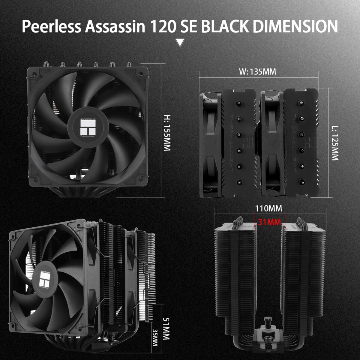 Thermalright Peerless Assassin 120 SE Dual-Tower Air Cooler With 6×6mm AGHP Heat Pipes, Dual TL-C12C 1550RPM PWM Fans, C1100 Copper Base, S-FDB Bearings, Intel & AMD Socket Compatibility