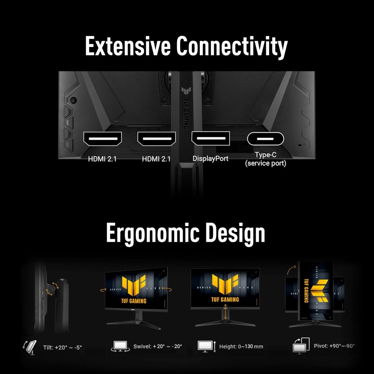 VG27AQML5A TUF Gaming Series 5 - VG27AQML5A Gaming Monitor – 27-inch QHD Fast-IPS panel, 300Hz, 0.3ms , G-SYNC® compatible AMD FreeSync Premium, ELMB SYNC, VESA DisplayHDR 400, 95% DCI-P3, DisplayWidget Center, Gaming AI , Tilt - Swivel - Pivot - Height Adjustment