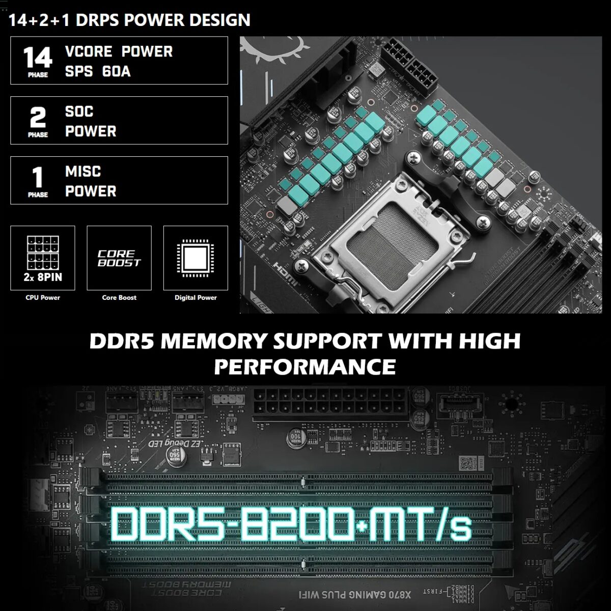 MSI X870 GAMING PLUS WIFI AM5 ATX Motherboard With AMD X870 Chipset, AM5 Socket, 4x DDR5 8200+ MT/s OC, PCIe 5.0, USB4 40Gbps, Wi-Fi 7, 5G LAN 