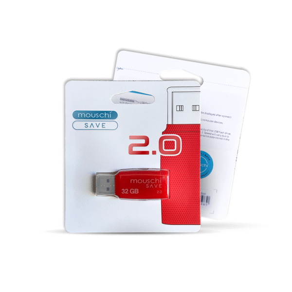 Mouschi Save 32GB USB Flash Drive – USB 2.0, Red, Lightweight & Compact, Plug-and-Play, Wide Compatibility with PCs, TVs, Printers, and More. 