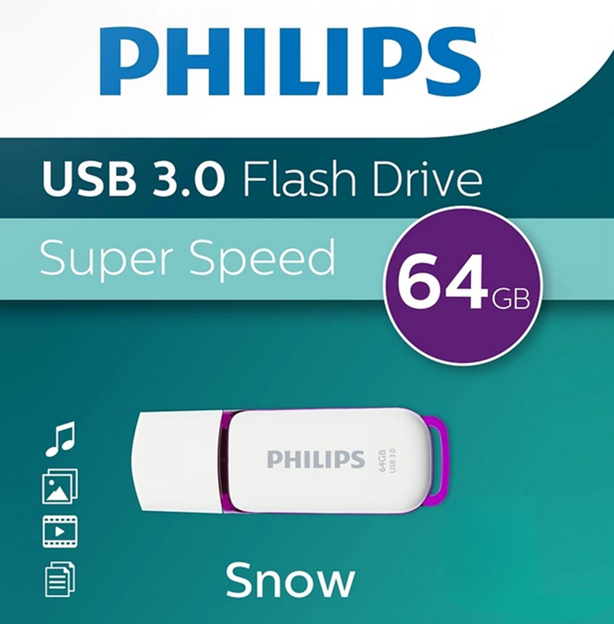 Philips USB Flash Drive 64GB Snow Edition USB 3.0, High-Speed Data Transfer, LED Activity Indicator, Plug And Play Storage, Colorful Design | FM64FD75B