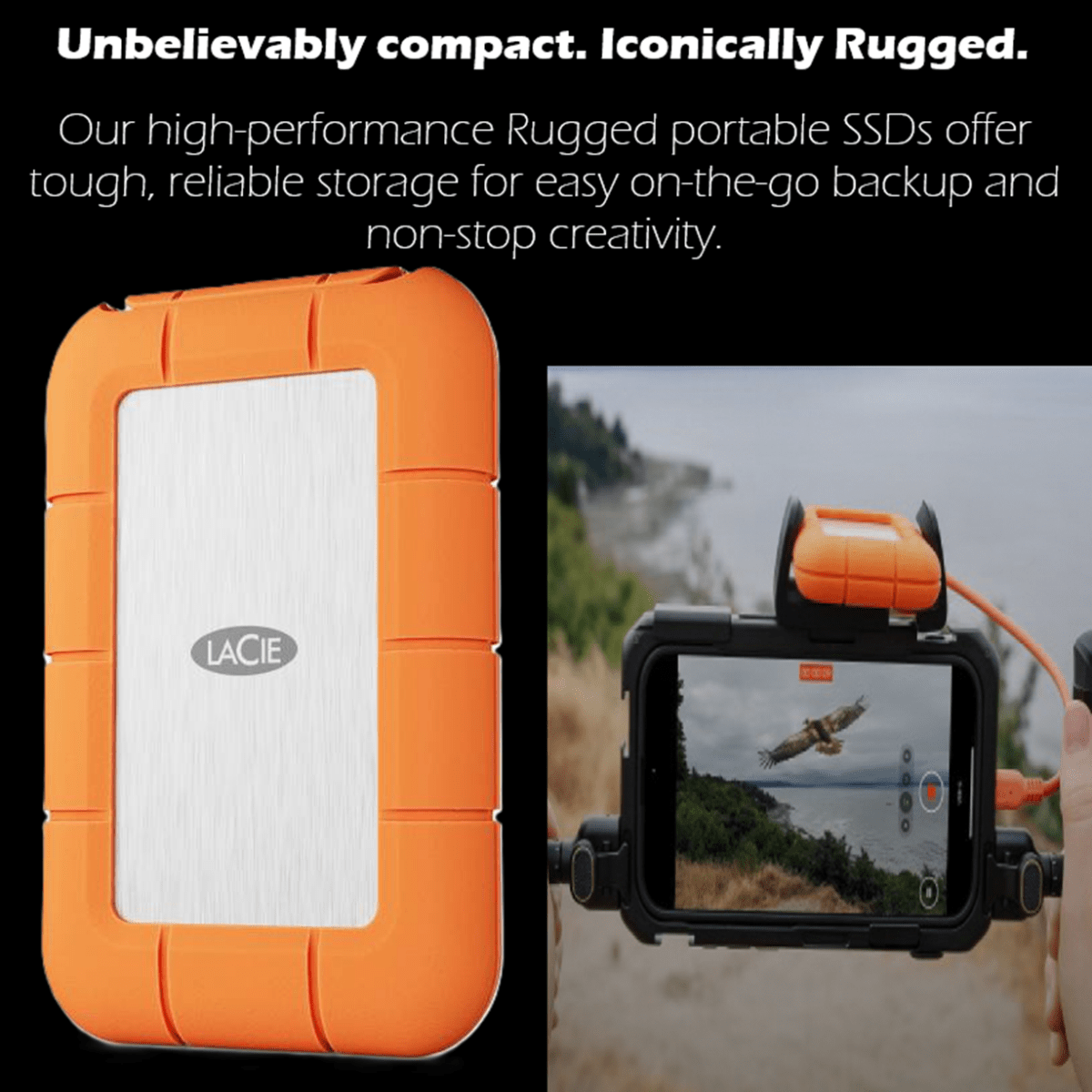 Seagate LaCie Rugged SSD4 2TB Portable SSD With USB 40Gbps Thunderbolt 5 Up To 4000MB/s IP54 Rugged Design USB-C Universal Compatibility