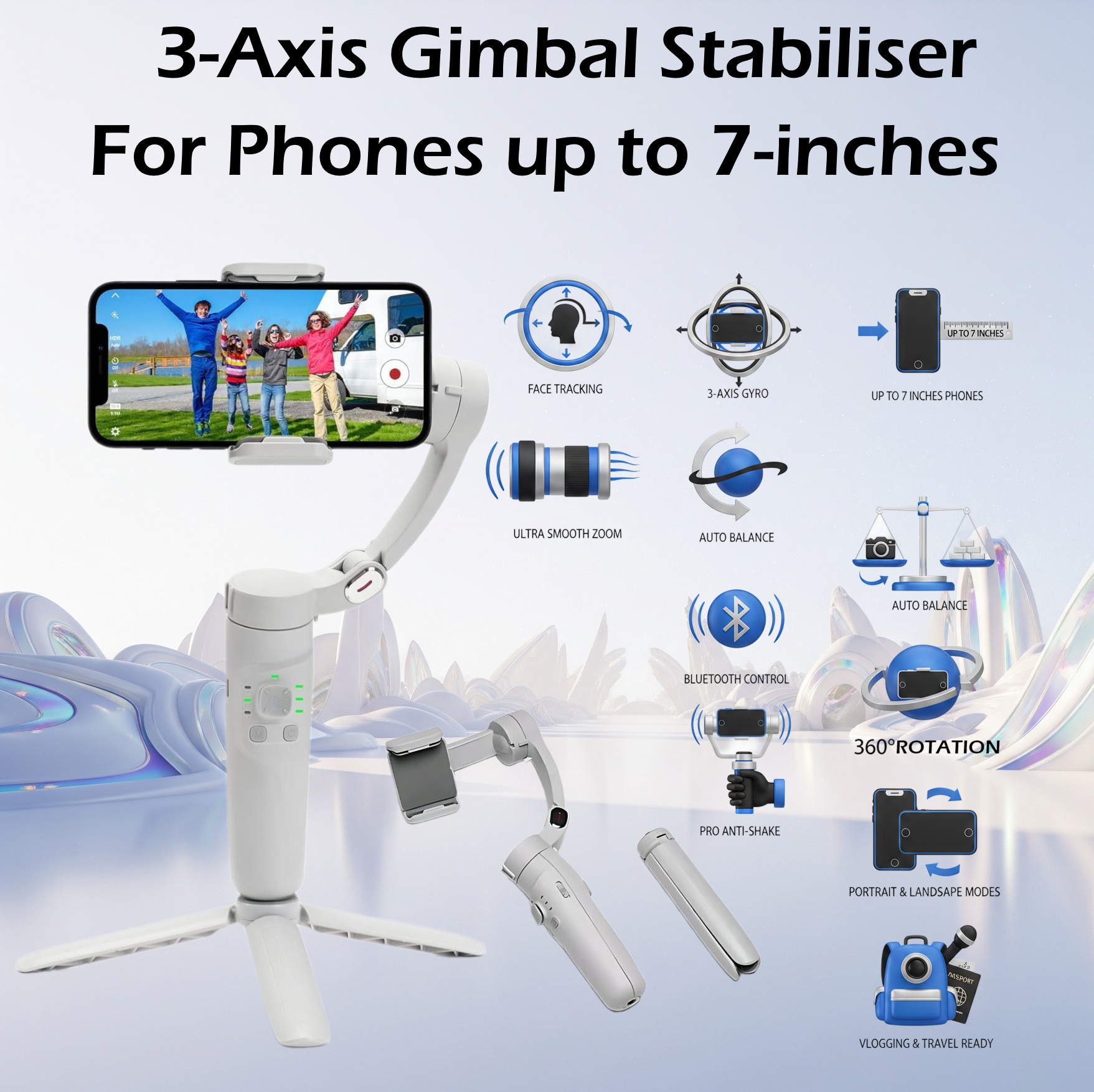 M1 Merak One 3-Axis Smartphone Gimbal Stabilizer With Face Tracking, Auto Balance, Ultra Smooth Zoom, 2500mAh Battery, Bluetooth Control, For Phones Up To 7 Inches