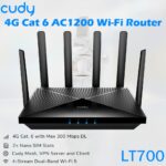 CUDY 4G LTE Cat 6 AC1200 Wi-Fi Router With Dual Nano SIM, 300Mbps LTE, 867Mbps 5GHz + 300Mbps 2.4GHz, 4× Gigabit Ports, VPN, Cloud Control | LT700
