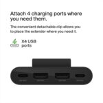 Belkin BoostCharge 4-Port USB Power Extender , 2× USB-C + 2× USB-A, 2m Extension Cable, Multi-Device Charging for iPhone 17/16/15 Series, iPad, Pixel, Galaxy & More | BLACK~ BUZ001