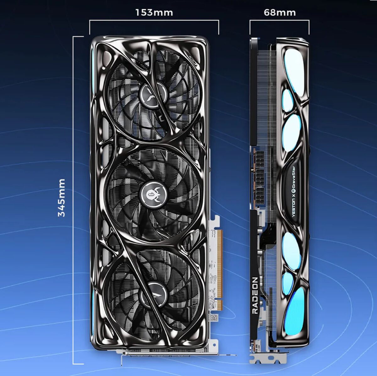 Yeston x GravaStar Radeon RX 9070 XT Mercury Nova OC 16GB GDDR6 PCIe 5.0 Graphics Card With Navi48 4nm Core, 3060MHz Boost Clock, Triple 8-Pin Power, Vapor Chamber Cooling, ARGB Design