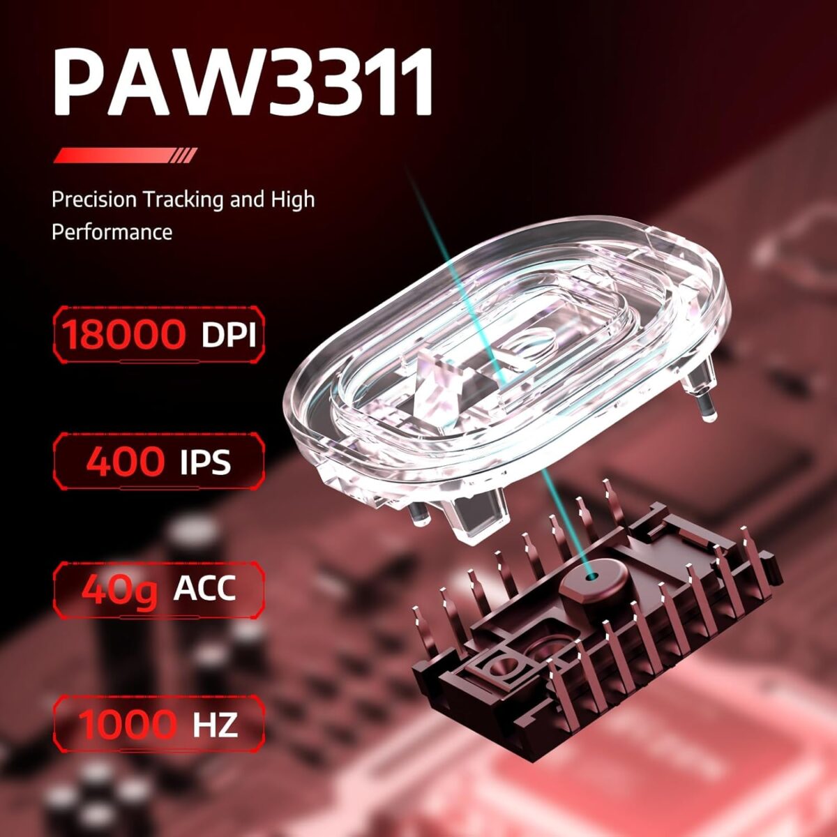 ATTACK SHARK R1 Wireless Gaming Mouse 59g Superlight, PixArt PAW3311 18,000 DPI Sensor, Tri-Mode Wired/2.4G/BT5.2, 65-Hour Battery, 1000Hz, Red - Image 5