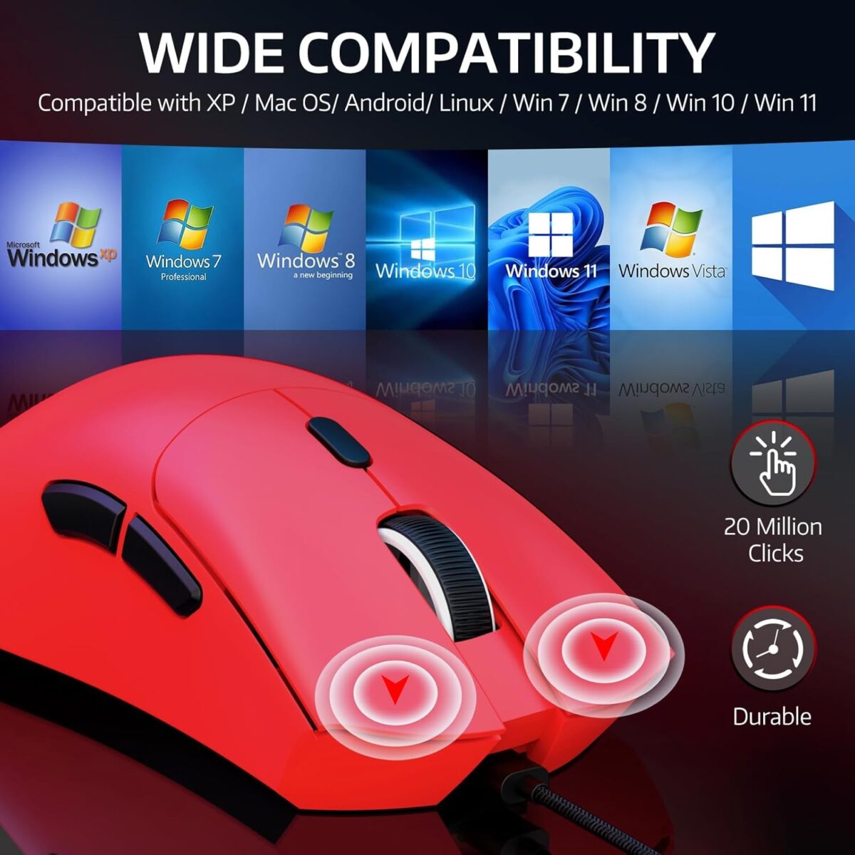 ATTACK SHARK R1 Wireless Gaming Mouse 59g Superlight, PixArt PAW3311 18,000 DPI Sensor, Tri-Mode Wired/2.4G/BT5.2, 65-Hour Battery, 1000Hz, Red - Image 10