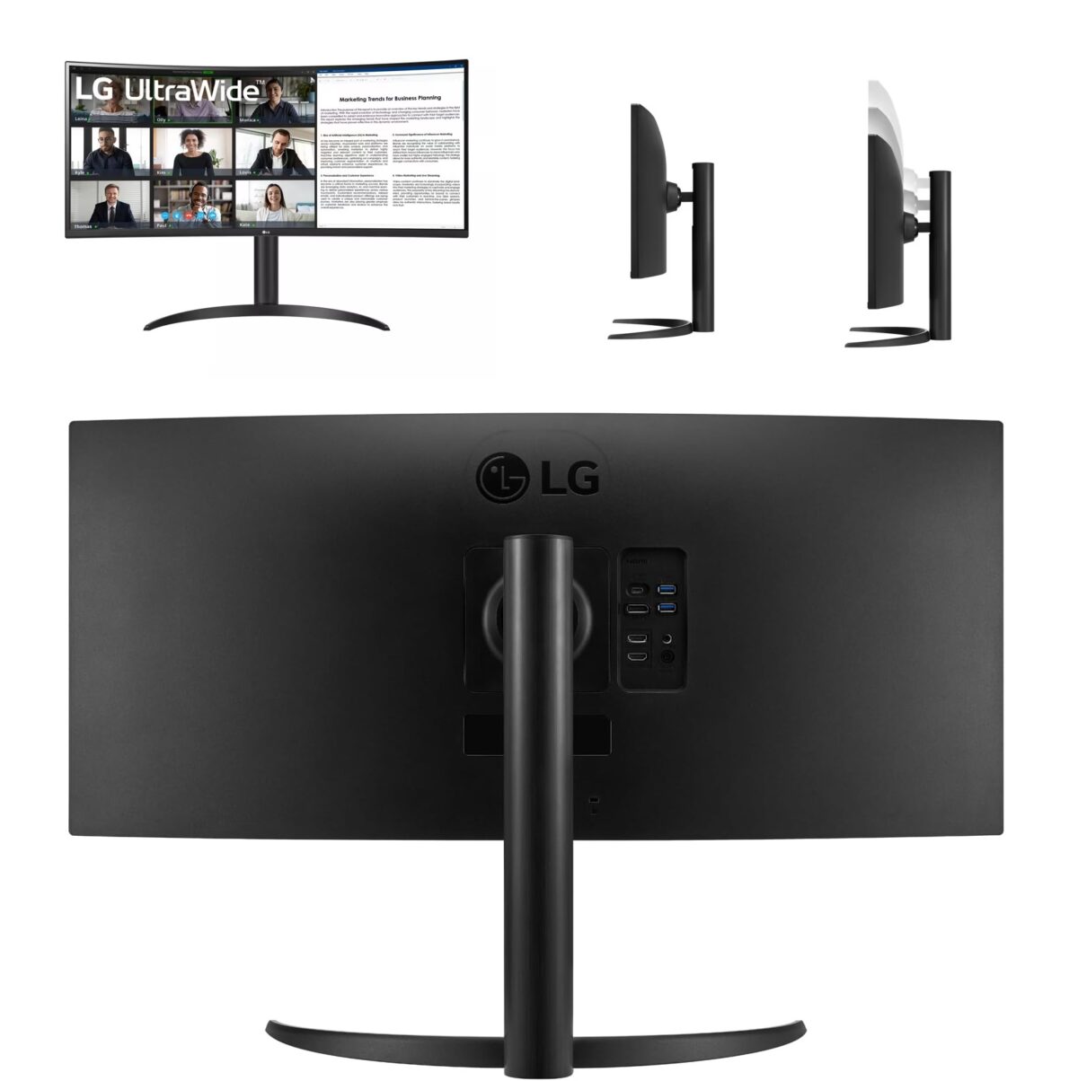 LG 34 Inch UltraWide Curved Monitor WQHD 3440x1440 HDR10 VA Panel 100Hz AMD FreeSync USB Type-C 65W PD PBP Dual Controller Tilt Height Stand 3-Side Borderless Design – 34WR55QC-B 