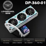 LOVINGCOOL DP-360-01 Liquid Cooler With 4.0-inch Magnetic Large Screen Supports MP4 -JPG-GIF , 3x 120mm PWM ARGB 5V Fan With Infinity Mirror Design , 2600 RPM Pump Speed , 67 CFM , 26dBA | WHITE
