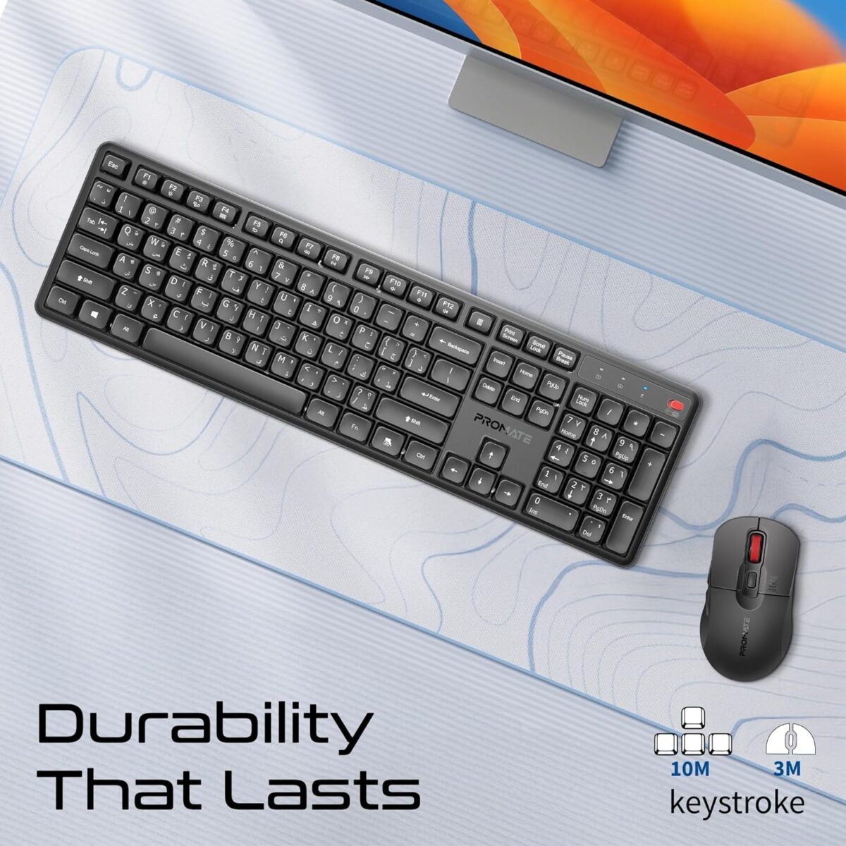 Promate ProCombo-15 Wireless Keyboard And Mouse Combo With Silent Keys Under 22dB, Ergonomic Design, 2.4GHz Connectivity, 5000 DPI Adjustable Mouse, Plug And Play Support - Image 3