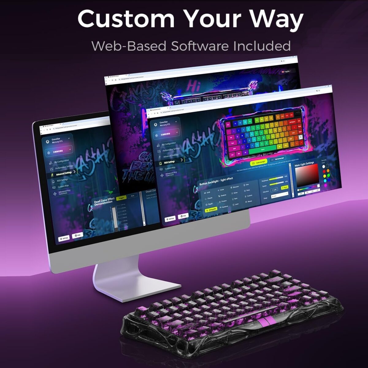 GravaStar Mercury V75 Lite Transparent 75% Mechanical Keyboard with RGB Blackcore HE Magnetic Switch Keyboard, Wired Low-Latency, 0.01mm Precision, Adjustable Actuation, Rapid Trigger, Hot-Swappable, Windows & macOS ,| Transparent Black