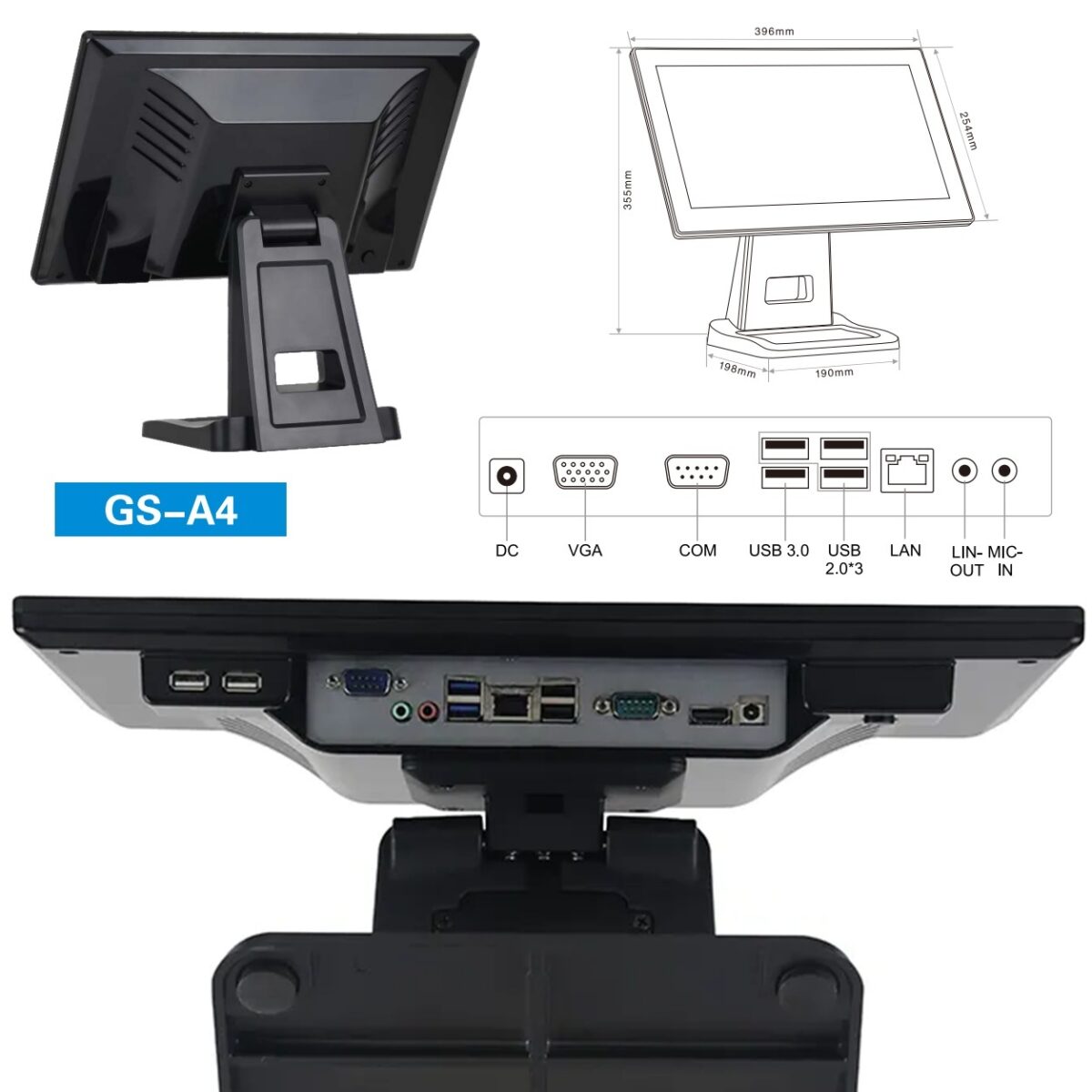 GS-A4  POS Terminal With 15.6” Touch Capacitive Display, Intel Core i5 4th Gen, 8GB DDR3, 128GB SSD, Multiple USB & COM Ports, Windows Support