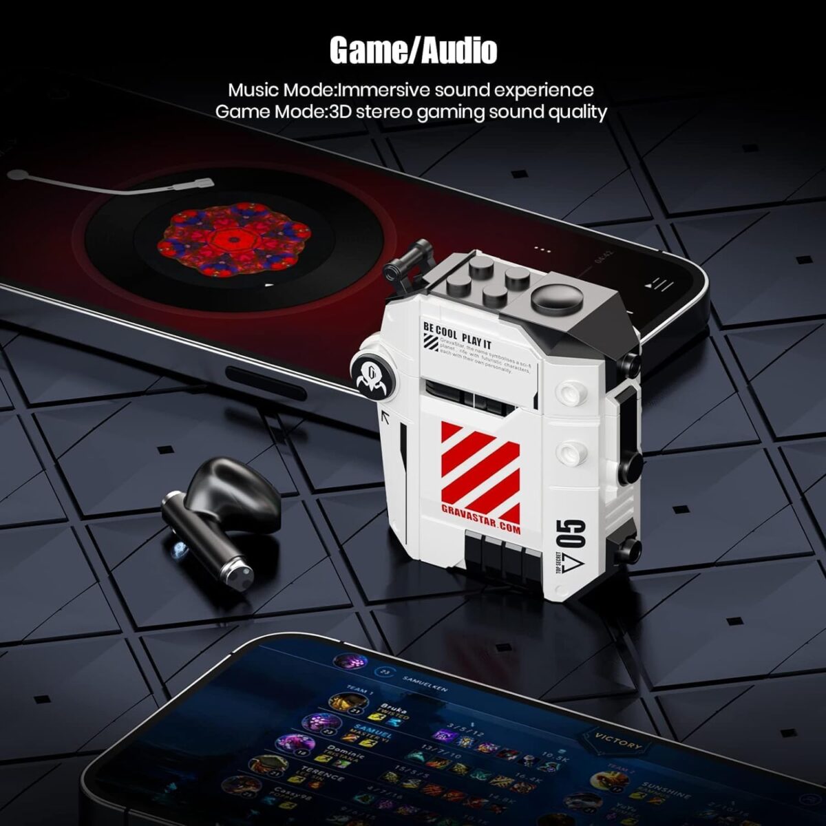 GravaStar Sirius P5 Wireless Earbuds With 12mm Dynamic Drivers, Bluetooth 5.2, 48ms Gaming Mode, Interchangeable Shell Charging Case, ENC Calling, 30-Hour Playtime, IPX4 | Defense Mecha White 