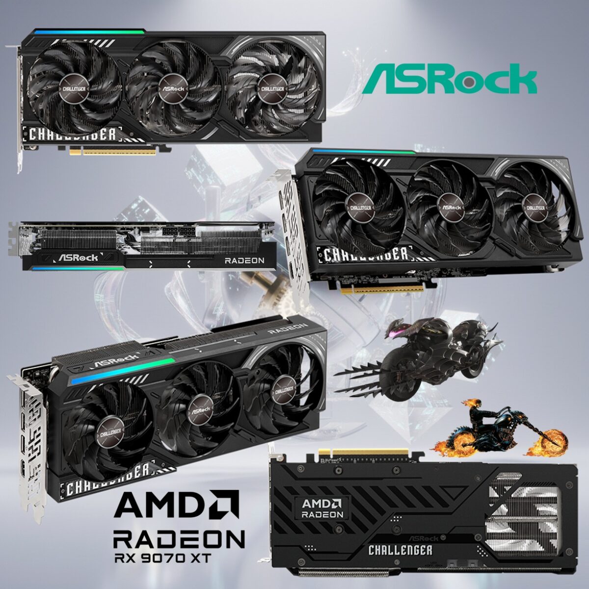 ASRock AMD Radeon RX 9070 XT Challenger 16GB GDDR6 Triple-Fan GPU With RDNA 4, 64 CUs, 2970 MHz Boost, 20Gbps Memory, HDMI 2.1b, DP 2.1a, 2×8-Pin Power, Metal Backplate – RX9070XT CL 16G 