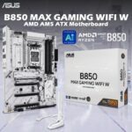90MB1M10-MVAAY0 ASUS B850 MAX GAMING WIFI W AM5 MOTHERBOARD ASUS B850 MAX GAMING WIFI W - AMD AM5 ATX Motherboard, For Ryzen 9000/8000/7000, DDR5 8000+ MT/s, PCIe 5.0 x16, Triple M.2, WiFi 6E, 2.5Gb LAN, USB 10Gbps Type-C, DisplayPort, HDMI, BIOS FlashBack, Aura Sync