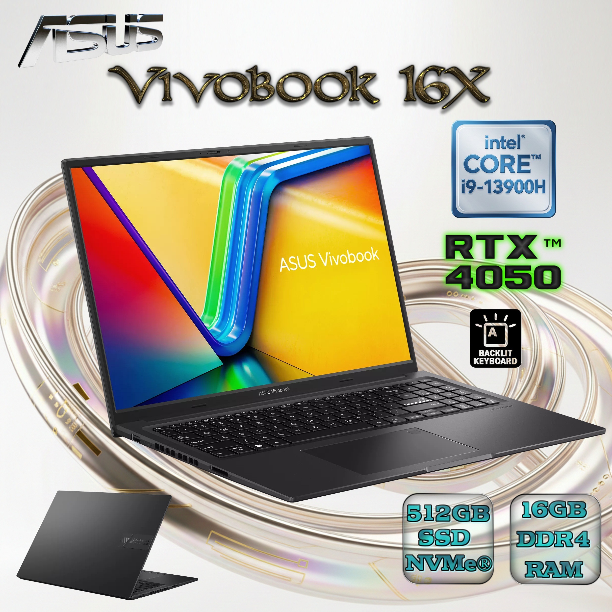 ASUS Vivobook 16X 16” WQXGA 144Hz IPS Laptop, Intel Core i9-13900H, NVIDIA RTX 4050 6GB, 16GB DDR4, 512GB NVMe PCIe 4.0 SSD, TB4, HDMI 2.1, WiFi 6E, Indie Black 