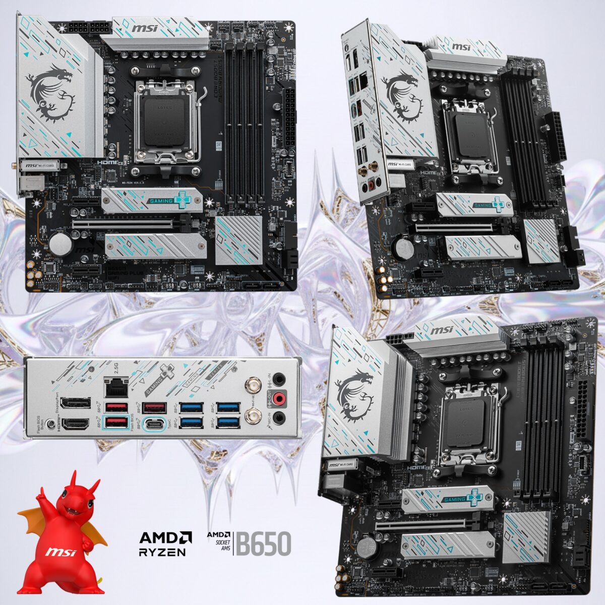 MSI B650M Gaming Plus WiFi Micro-ATX Motherboard With AMD B650 Chipset, 4x DDR5 UDIMM 7200+MHz OC, PCIe 4.0, Dual M.2, Wi-Fi 6E, Bluetooth 5.3, 2.5G LAN , Supports Ryzen 9000/ 8000/ 7000 Series  Processors