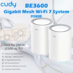 Cudy BE3600 Gigabit Mesh Wi-Fi 7 System With Dual-Band 3.6Gbps Speed, Quad-Core CPU, MLO, 3× Gigabit Ports, VPN, App Control, 200 Devices | M3600 ~ 2-Pack
