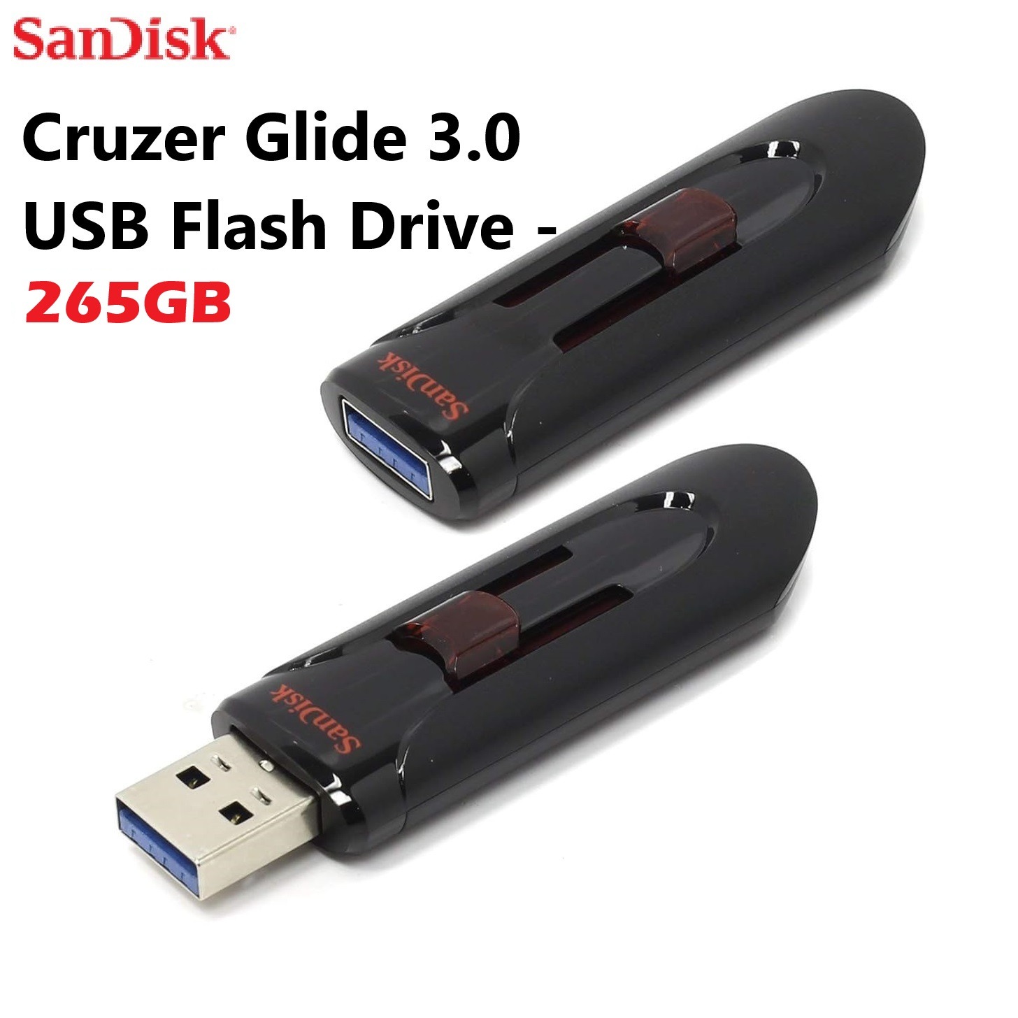 Sandisk Cruzer Glide 3.0 USB-A Flash Drive  256GB - Supports Password Protection -  Backward Compatibility with USB 2.0 Ports -  Retractable Design - SDCZ600-256G-G35