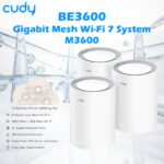 Cudy BE3600 Gigabit Mesh Wi-Fi 7 System With Dual-Band 3.6Gbps Speed, Quad-Core CPU, MLO, 3× Gigabit Ports, VPN, App Control, 200 Devices | M3600 ~ 3-Pack