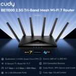 Cudy BE11000 Tri-Band Wi-Fi 7 Mesh Router With 10.6Gbps Speed, 4×2.5G Ports, Qualcomm Quad-Core CPU, MLO, MU-MIMO, VPN, Cloud Control | WR11000