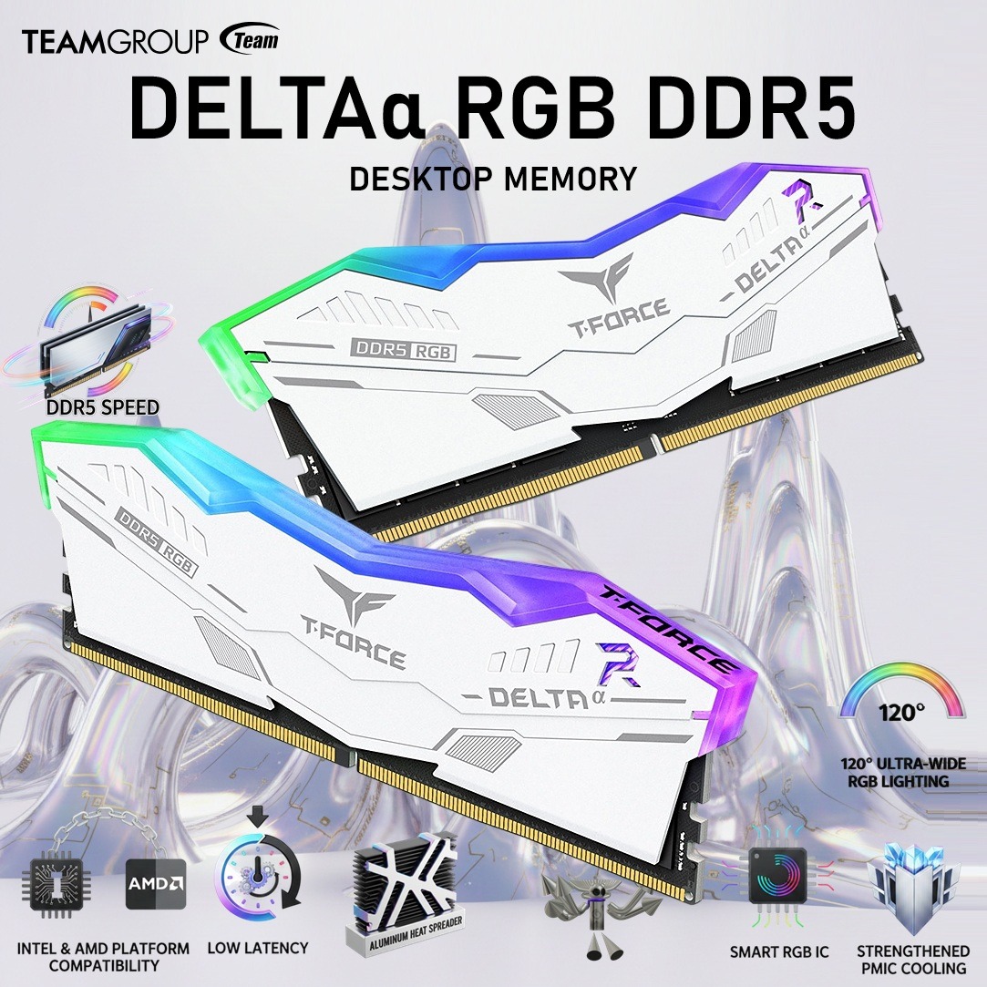 TEAMGROUP T-FORCE DELTA α  64GB RGB DDR5 RAM Kit (2x 32GB) 6000MHz (PC5 48000)  CL38 1.35V,  Intel XMP 3.0 Compatible , AMD EXPO One-Click Overclocking  | WHITE ~ FF8D564G6000HC38JDC01