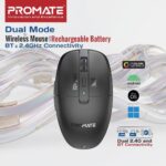 Promate Flixi Dual-Mode Wireless Mouse With Bluetooth 5.1 & 2.4GHz, 6-Button Ergonomic Design, Silent Clicks, Adjustable 800/1200/1600 DPI, 500mAh Rechargeable Battery | BLACK