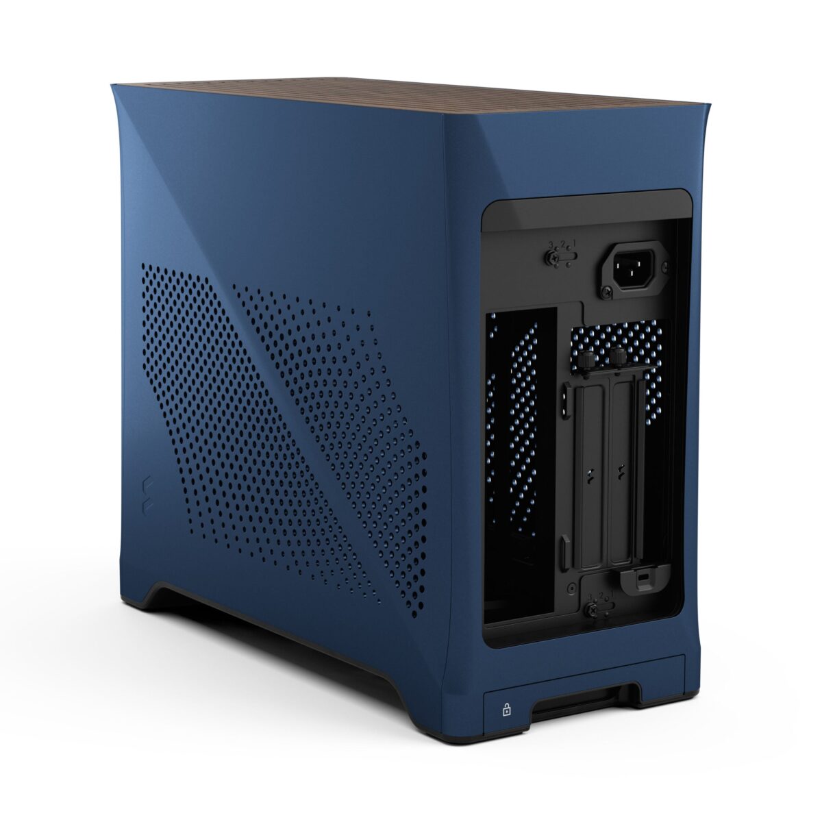 FD-C-ERA2N-03 FRACTAL DESIGN ERA 2 MINI-ITX MIDNIGHT BLUE CASE Fractal Era 2 Midnight Blue Mini-ITX Case With Anodized Aluminum Body, Walnut Top Panel, PCIe 4.0 Riser, 280 Mm AIO Support, Dual Aspect PWM Fans, 4×2.5-Inch Drive Mounts, 3-Slot GPU Support ~ FD-C-ERA2N-03