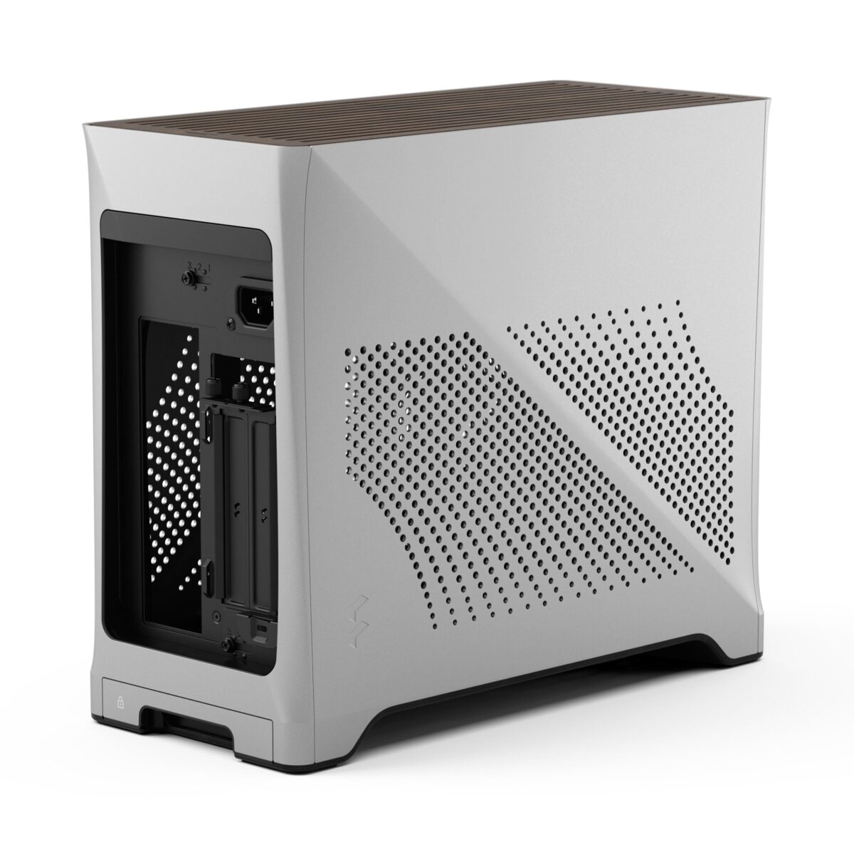 Fractal Era 2 Silver Mini-ITX PC Case With Anodized Aluminum Body, Walnut Top Panel, PCIe 4.0 Riser, 280 Mm AIO Support, Dual Aspect PWM Fans, 4×2.5-Inch Drive Mounts, 3-Slot GPU Compatibility ~ FD-C-ERA2N-01