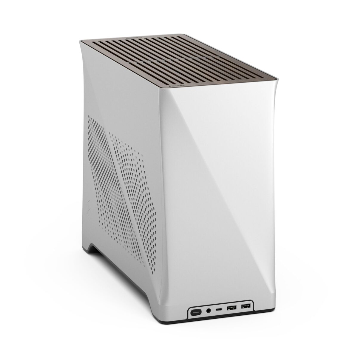Fractal Era 2 Silver Mini-ITX PC Case With Anodized Aluminum Body, Walnut Top Panel, PCIe 4.0 Riser, 280 Mm AIO Support, Dual Aspect PWM Fans, 4×2.5-Inch Drive Mounts, 3-Slot GPU Compatibility ~ FD-C-ERA2N-01